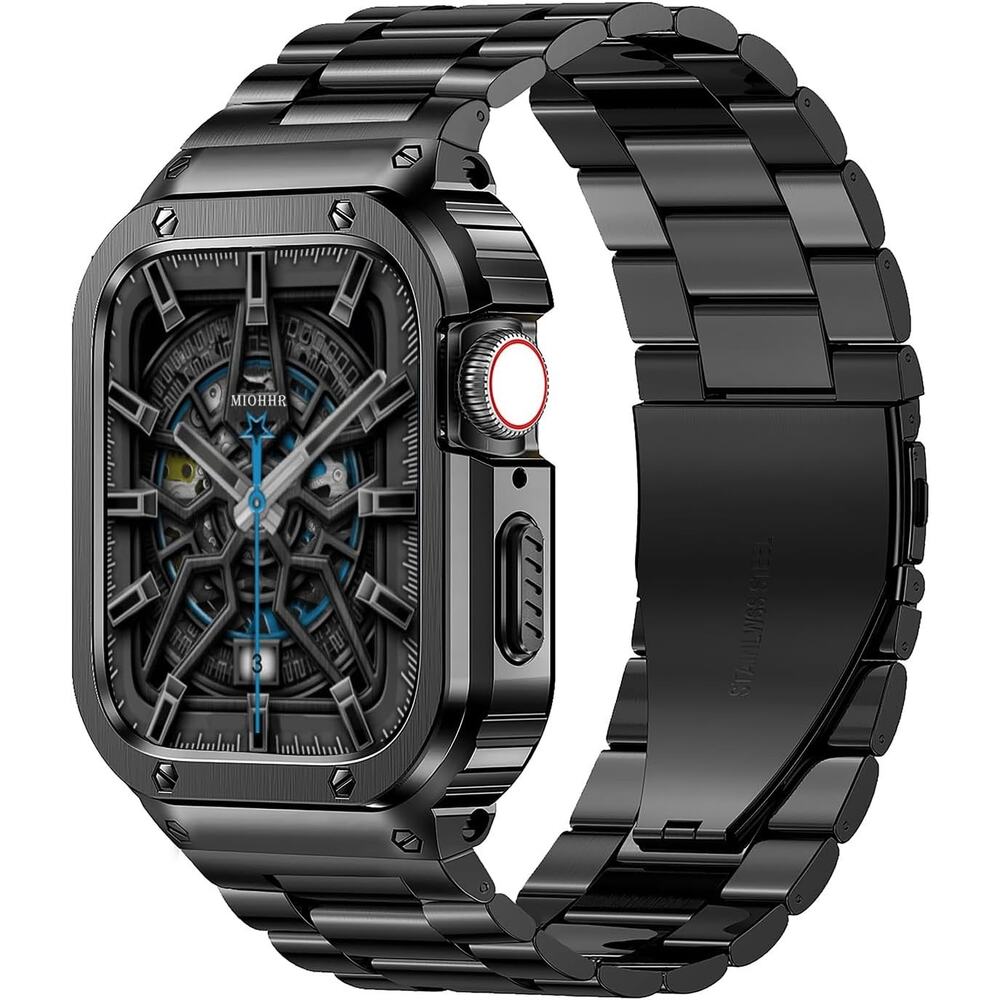 MioHHR Stainless Steel Band and Case Compatible with Apple Watch Band 45mm, Men